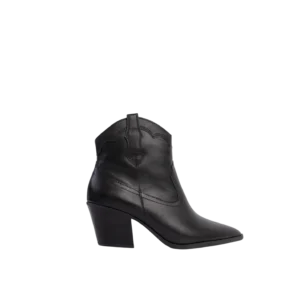 Bottines Rio en cuir noir pour femme, style cowboy chic, écoresponsables, Poema Paris.