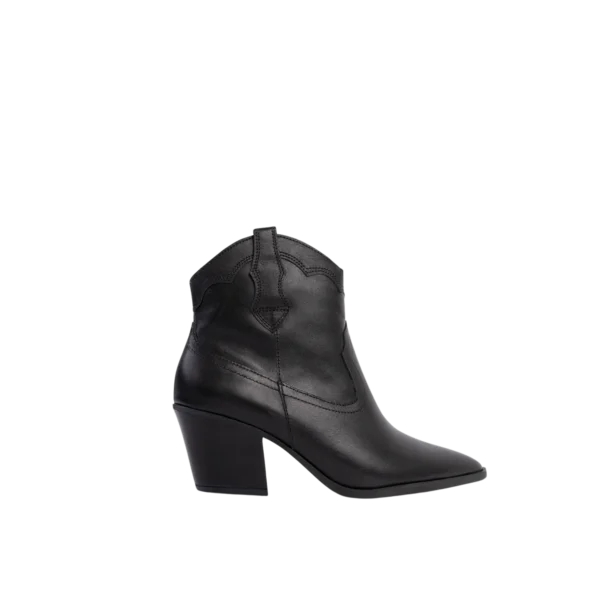 Bottines Rio en cuir noir pour femme, style cowboy chic, écoresponsables, Poema Paris.