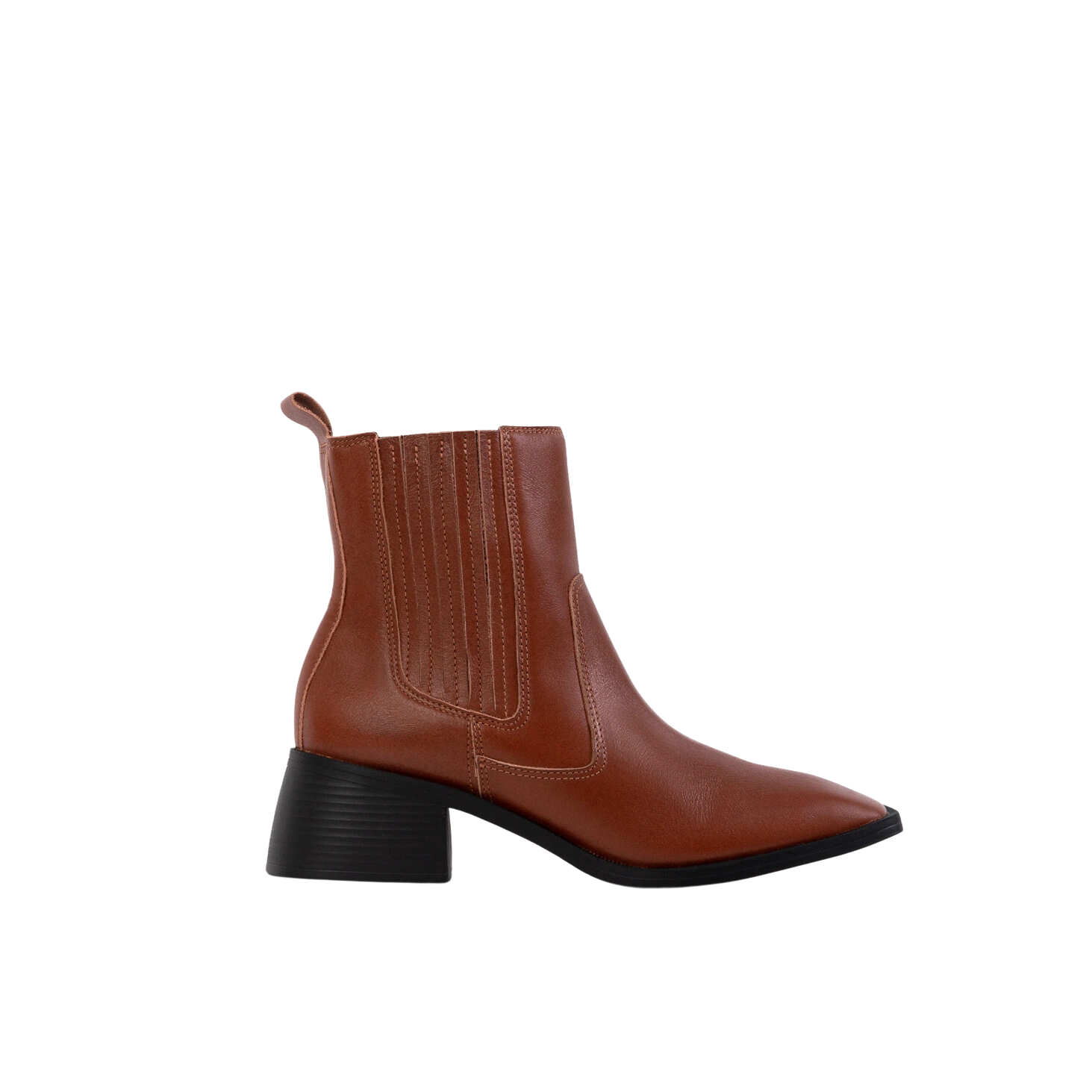 Vue latérale des Bottines Naples en cuir cognac de Poema Paris, design intemporel et éco-responsable pour femmes modernes.